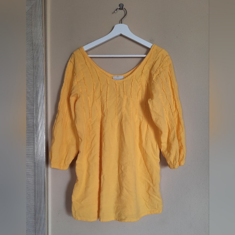 Soft Surroundings Daffodil Yellow Tunic Top Peasant Sleeve Cotton Lagenlook